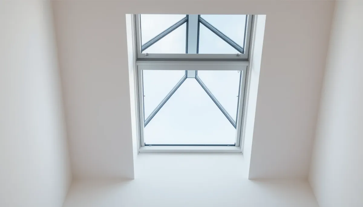 Fenêtre de toit de dimensions standards installée dans une chambre sous combles