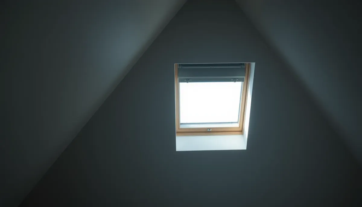 Petite fenêtre de toit entrouverte dans une chambre sous combles